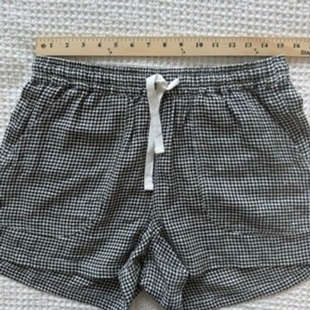 Quince 100% european linen shorts Gingham Black White Drawstring Elastic Waist - Picture 7 of 8
